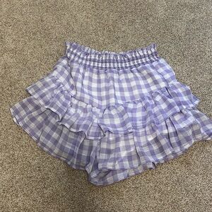 PURPLE AND WHITE FLANNEL PATTERN MINI SKIRT